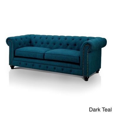 image of Furniture of America Staffers Traditional Deep Tufted Tuxedo Style Sofa - Dark Teal Fabric with sku:e8twiqyzsxgovhcg2wb0fqstd8mu7mbs-fur-ovr