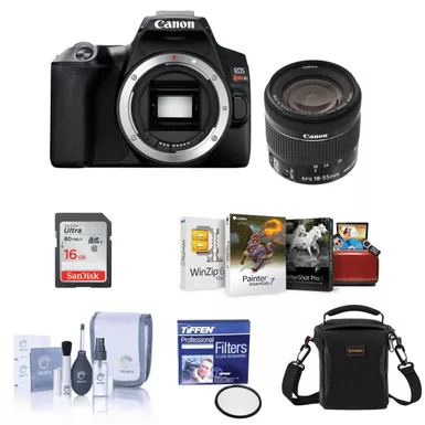 image of Canon EOS Rebel SL3 DSLR Camera with EF-S 18-55mm f/4-5.6 IS STM Lens, Black - Bundle with Camera Case, 32GB SDHC Card, 58mm UV Filter, Cleaning Kit, MAC Software Package with sku:icasl3k1am-adorama