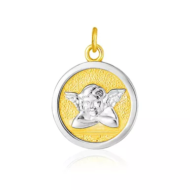 image of 14k Two Tone Gold Round Angel Medal Pendant with sku:d37780768-rcj