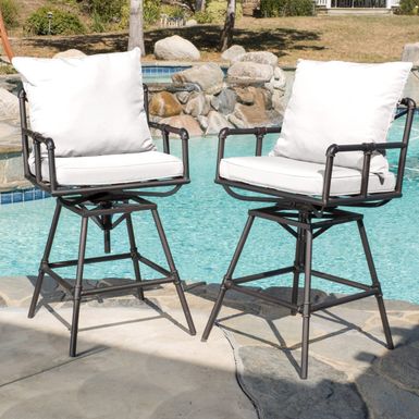 image of Northrup Pipe Outdoor Adjustable Barstool with Cushions (Set of 2) by Christopher Knight Home - Black Copper with sku:d_l73vdjvvlvlwhfhovkgqstd8mu7mbs-chr-ovr