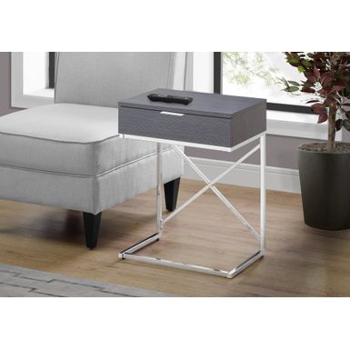 image of Accent Table/ Side/ End/ Nightstand/ Lamp/ Storage Drawer/ Living Room/ Bedroom/ Metal/ Laminate/ Grey/ Chrome/ Contemporary/ Modern with sku:i3474-monarch