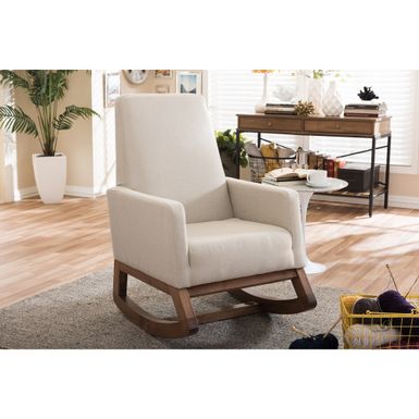 image of Baxton Studio Yashiya Mid-century Retro Modern Light Beige Fabric Upholstered Rocking Chair - Rocking Chair-Beige with sku:0tnk8sbslmjmieplhmu-2gstd8mu7mbs-mod-ov