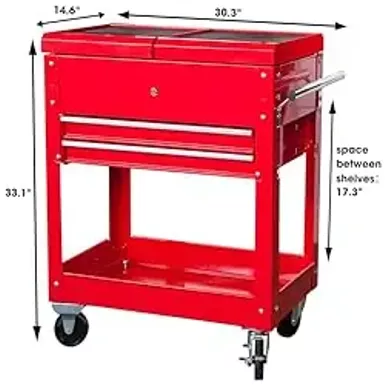 image of BIG RED 2 Drawer Rolling Garage Workshop Tool Organizer with Top Work Surface and Storage Push Cart, Red, ATC310R-2, Torin with sku:b0clf4zrwr-amazon