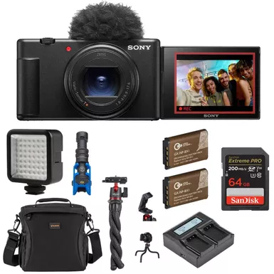 image of Sony ZV-1 II Compact Vlog Camera, Black + Accessories Kit with sku:isozv1m2ak-adorama