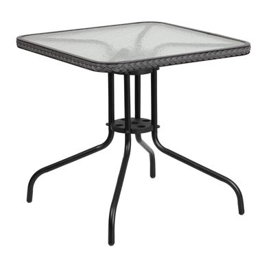 image of 28-inch Square Tempered Glass Metal Table with Rattan Edging - Clear Top/Gray Rattan with sku:fn5xvgz9geu5wzy34c9ruwstd8mu7mbs-fla-ovr