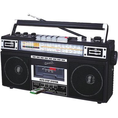 image of Supersonic Retro 4-Band Radio and Cassette Player with Bluetooth - Black with sku:sc3201btblk-electronicexpress
