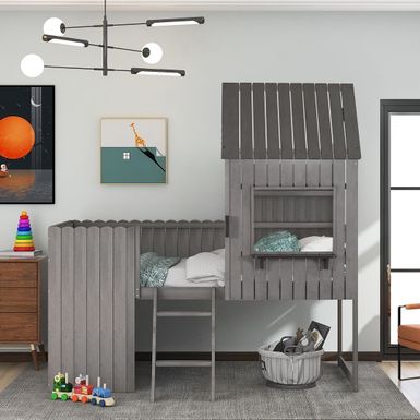 image of Twin size Loft Bed - Grey with sku:ntwwk6jrjyr-rjr54-sjvastd8mu7mbs-mom-ovr