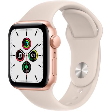 image of Apple Watch SE 1st Generation (GPS) 40mm  Aluminum Case with Starlight Sport Band - Gold with sku:bb21100293-5706647-bestbuy-apple