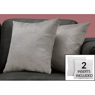 image of Pillows/ Set Of 2/ 18 X 18 Square/ Insert Included/ decorative Throw/ Accent/ Sofa/ Couch/ Bedroom/ Polyester/ Hypoallergenic/ Grey/ Modern with sku:i-9273-monarch