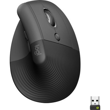 image of Logitech - Lift Vertical Ergonomic Wireless Mouse with 4 Customizable Buttons - Graphite with sku:bb21965319-6501169-bestbuy-logitech