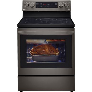 image of LG - 6.3 Cu. Ft. Freestanding Single Electric Convection Range with Air Fry and InstaView WideView Window - printProof Black Stainless Steel with sku:lrel6325bss-lrel6325d-abt