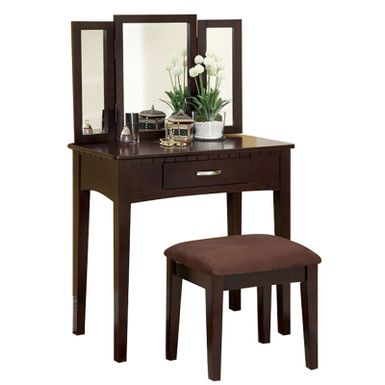 image of Wood and Mirror Vanity Set With Stool - Espresso with sku:ztww_2muxp6oxhyq12yfwwstd8mu7mbs-overstock