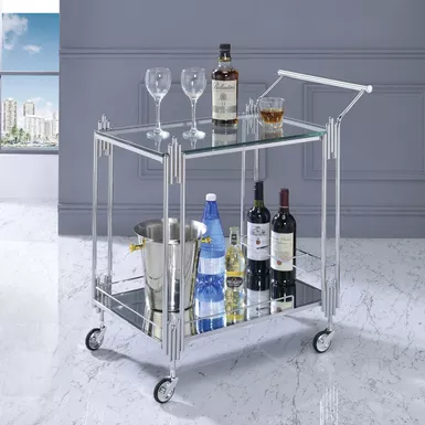 image of Contemporary Metal 2-Tier Serving Cart in Chrome with sku:idf-ac537-foa