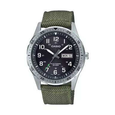 Casio - Mens Classic Diver Inspired Analog Green Solar Nylon Watch Black Dial