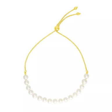 image of 14k Yellow Gold Adjustable Friendship Bracelet with Pearls with sku:d38683694-9.25-rcj