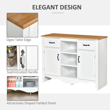 HOMCOM 42" Accent Sideboard Storage Cabinet, Serving Buffet with Drawers and Adjustable Shelves for Dining Room, Living Room - White