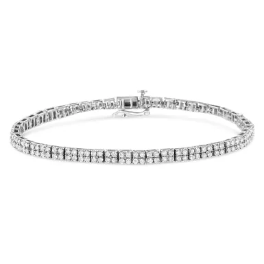 .925 Sterling Silver 3 Cttw Prong-Set Round Diamond 2 Row Link Tennis Bracelet (I-J Color, I3 Clarity) - 7.25"