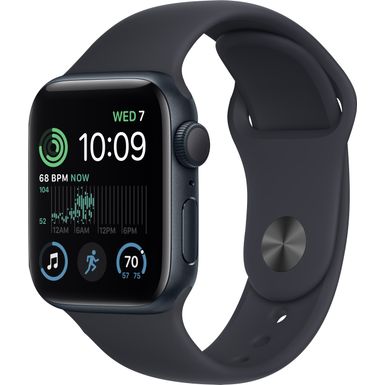 image of Apple Watch SE 2nd Generation (GPS) 40mm Aluminum Case with Midnight Sport Band - S/M - Midnight with sku:bb21207798-6340237-bestbuy-apple