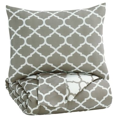 image of Gray/White Media Full Comforter Set with sku:q790003f-ashley