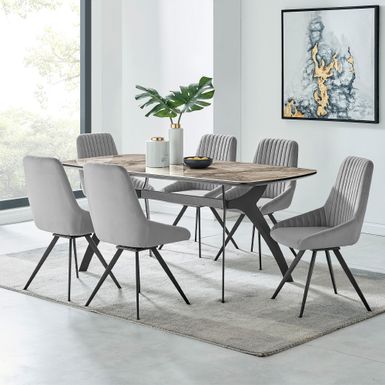 Rent to own Andes and Alison Gray Fabric 7 Piece Rectangular Dining Set ...