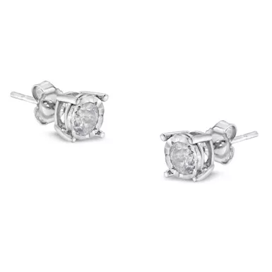 image of Sterling Silver 1/2 Carat TDW Solitaire Diamond Stud Earrings (H-I, I1-I2) with sku:017483ewdm-luxcom