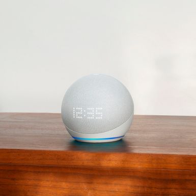 Alt View Zoom 13. Amazon - Echo Dot with Clock (5th Gen, 2022 Release) Smart Speaker with Alexa - Glacier White
