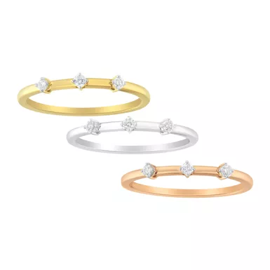 14kt Gold Plated Tri Tone .925 Sterling Silver 1/3 Cttw Prong-Set Round-Cut Diamond Three Piece Stackable Band Ring Set (I-J Color, I1-I2 Clarity) - Choice of Size