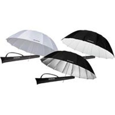 image of Westcott 7' Parabolic Three Umbrella Kit, Includes 1 White Diffusion, 1 Silver and 1 White/Black with sku:weu3k7-adorama
