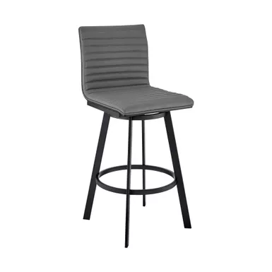 image of Jermaine 26" Counter Height Swivel Bar Stool in Matte Black Finish with Gray Faux Leather with sku:721535762002-armen