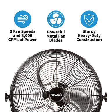 Alt View Zoom 17. NewAir - 3000 CFM 18” High Velocity Portable Floor Fan with 3 Fan Speeds and Long-Lasting Ball Bearing Motor - Black