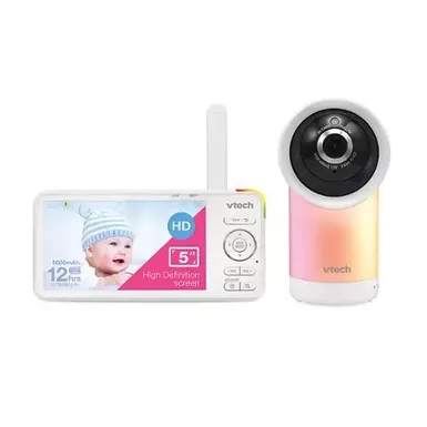 image of VTech - 1080p Smart WiFi Remote Access 360 Degree Pan & Tilt Video Baby Monitor with 5” Display, Night Light - White with sku:bb22066989-bestbuy