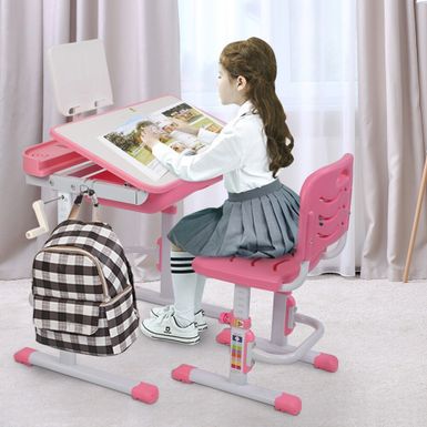 image of Hand-Operated Lifting Table Top Can Tilt Children's Study Desk,Chair - Pink with sku:m48pjabzldodehmahmtuuqstd8mu7mbs--ovr