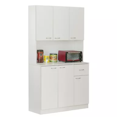 image of Kitchen Pantry Storage Cabinet with Doors and Shelves, White - White with sku:ojepchsarohdzye1rohiyastd8mu7mbs-overstock