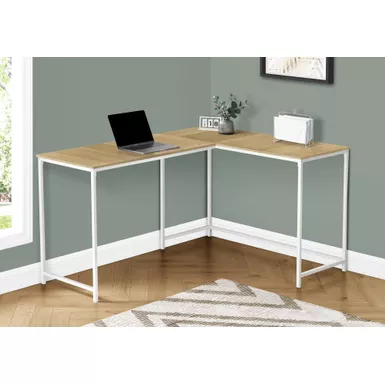 Computer Desk/ Home Office/ Corner/ 58"L/ L Shape/ Work/ Laptop/ Metal/ Laminate/ Natural/ White/ Contemporary/ Modern