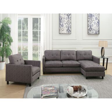 image of Acme Furniture Ceasar Sectional Sofa & Revisable Ottoman, Gray Fabric - Sectional Sofa, Gray Fabric, 84" x 33" x 33"H with sku:859nrvd3lels5an5bnhbnwstd8mu7mbs-acm-ovr