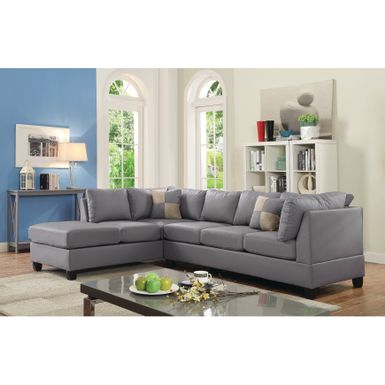 image of Malone L-shaped Reversible Faux Leather Sectional Sofa - Grey with sku:zganvbmeppma_om3rnmzuqstd8mu7mbs-overstock