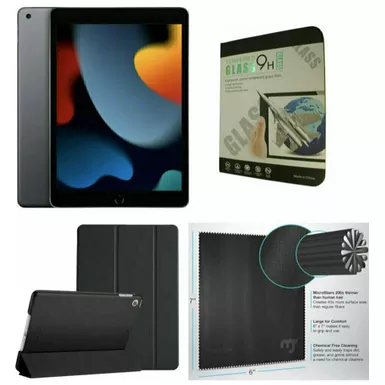 image of Apple 10.2-Inch iPad (9th Generation) with Wi-Fi 64 GB Space Gray Black Case Bundle with sku:mk2k3blk-streamline