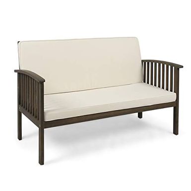 Christopher Knight Home 306039 Grace Outdoor Acacia Wood Loveseat, Gray Finish and Cream