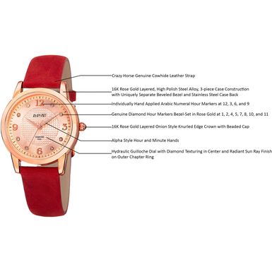 August Steiner Women's Quartz Diamond Leather Red Strap Watch - Red