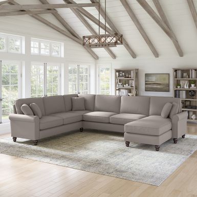 Hudson U Shaped Couch with Reversible Chaise Lounge by Bush Furniture - Cream Herringbone