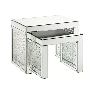 ACME Nysa Accent Table, Mirrored & Faux Crystals Inlay