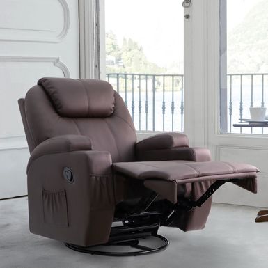 image of Homall Massage Recliner Chair Swivel Heating Leather Living Room Sofa - Brown with sku:ckserrr7mk9aple7cxwzbastd8mu7mbs-overstock