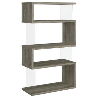 Coaster Furniture Emelle 4-Tier Bookcase - Grey Driftwood and Clear glass