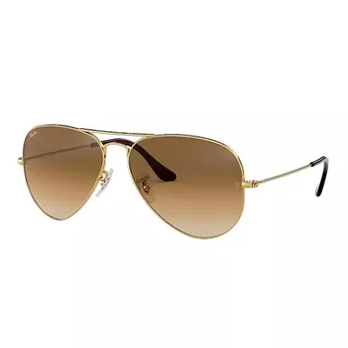 image of Ray-Ban Aviator Large Metal Sunglasses (Gold Frame/Lt Brown Gradient) with sku:rb3025-001-51|gold|lt-corporatesignature