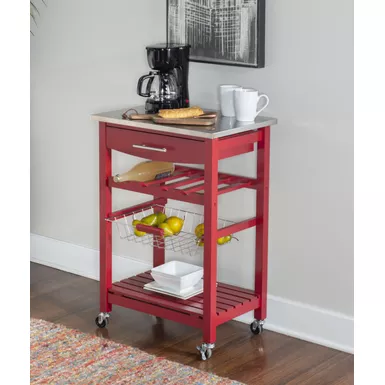image of Causey Kitchen Cart Red with sku:lfxs1544-linon