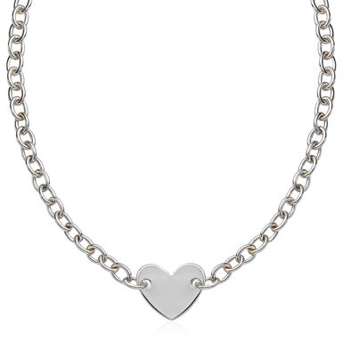 image of Sterling Silver Rhodium Plated Chain Bracelet with a Flat Heart Motif Station (18 Inch) with sku:47079-18-rcj