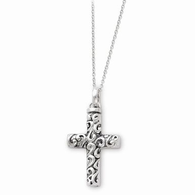 image of Versil Sterling Silver Antiqued Cross Remembrance Ash Holder 18-inch Necklace - Ash Holder with sku:7no-gijnufeyknybesnztastd8mu7mbs-qua-ovr
