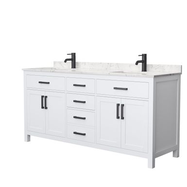 Beckett 72-inch Double Vanity with Cultured Marble Top - Green, Nickel Trim, White Cultured Marble Top