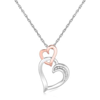 Sterling Silver Cascading Dual Heart Diamond Accented Pendant (.02 cttw) (18 Inch)
