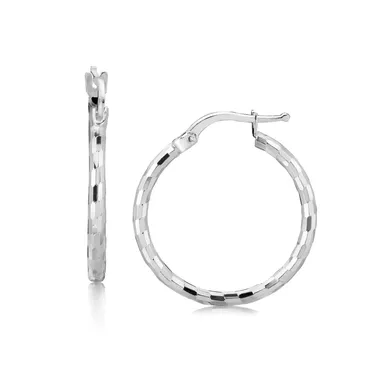 Sterling Silver Diamond Cut Hoop Earrings with Rhodium Plating (20mm)